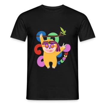 Sloth Lazy Peace Free Hippie Bund Funny - Men's T-Shirt - black - Front - AI Model Male 178 light (178cm)