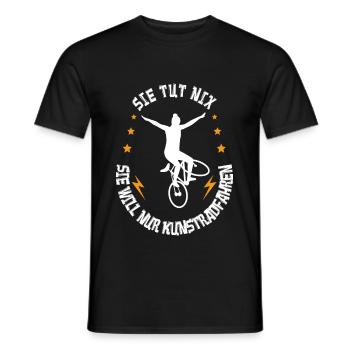 Sie tut nix sie will nur Kunstradfahren - Männer T-Shirt - Schwarz - Vorne - AI Model Male 178 light (178cm)