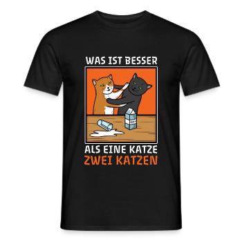 Was ist besser als eine Katze zwei Katzen Spruch - Männer T-Shirt - Schwarz - Vorne - AI Model Male 178 light (178cm)