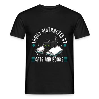 Easily distracted by cats and books - Men's T-Shirt - black - Front - AI Model Male 178 light (178cm)