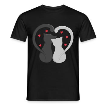 Deux chats font du coeur - T-shirt homme - noir - Devant - AI Model Male 178 light (178cm)