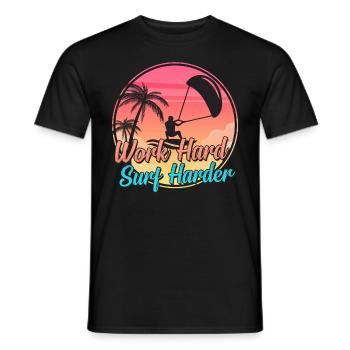 Work Hard Surf Harder: Kite Kiteboard Kiteboarding - Men's T-Shirt - black - Front - AI Model Male 178 light (178cm)