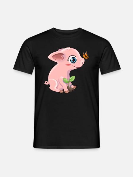 Varken met een vlinder - Mænd T-shirt - sort