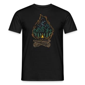 Feu de camp camping avec tente en plein air dans la forêt d'arbres - T-shirt homme - noir - Devant - AI Model Male 178 light (178cm)