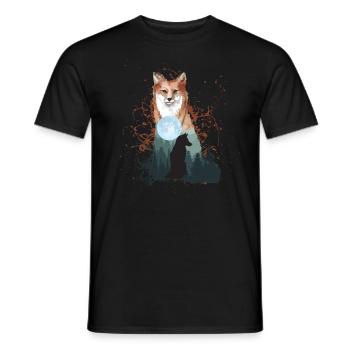 Fuchs Hund Wolf mit Vollmond Mond Natur Geschenk - Männer T-Shirt - Schwarz - Vorne - AI Model Male 178 light (178cm)
