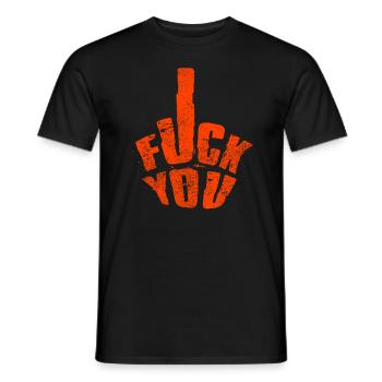 Va te faire foutre avec un signe de la main du majeur caché - T-shirt homme - noir - Devant - AI Model Male 178 light (178cm)
