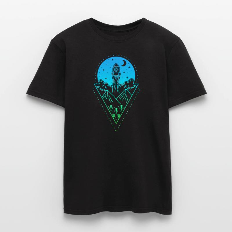 Simple Minimal Rocket Rocket Launch Moon Space Men’s T-shirt