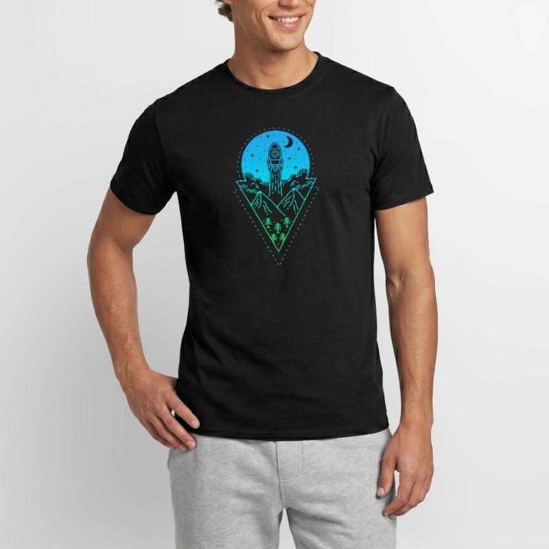 Simple Minimal Rocket Rocket Launch Moon Space Men’s T-shirt