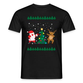Santa Claus dabbing Christmas reindeer - Men's T-Shirt - black - Front - AI Model Male 178 light (178cm)