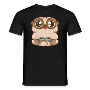Süßer Gaming Mops Hund mit Gaming Controller - Männer T-Shirt - Schwarz - Vorne - AI Model Male 178 light (178cm)