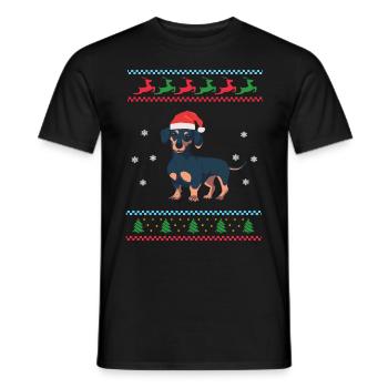Dachshund Dachshund Christmas Ugly Sweater - Men's T-Shirt - black - Front - AI Model Male 178 light (178cm)