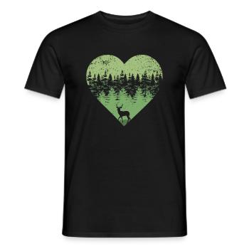 Cadeau de chasse au cerf silhouette coeur amour forêt - T-shirt homme - noir - Devant - AI Model Male 178 light (178cm)