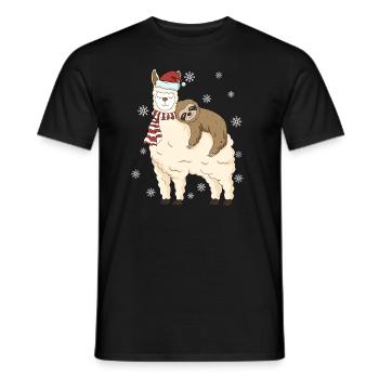 Alpaka Lama Geschenk mit Faultier Winter Schnee - Männer T-Shirt - Schwarz - Vorne - AI Model Male 178 light (178cm)