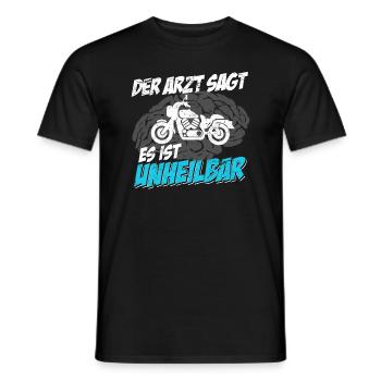 Lustiger Motorrad Spruch Arzt sagt unheilbar - Männer T-Shirt - Schwarz - Vorne - AI Model Male 178 light (178cm)