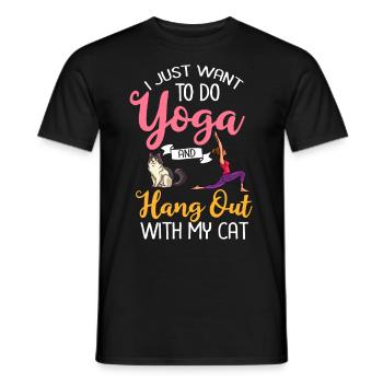 Yoga Cat Débutant Séances d’entraînement Citation Méditation - T-shirt homme - noir - Devant - AI Model Male 178 light (178cm)