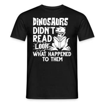Dinosaur Book Read Dino Read Funny Readers - Men's T-Shirt - black - Front - AI Model Male 178 light (178cm)