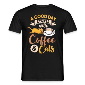Cafetière Chat Machine Chaton Tasse Grains - T-shirt homme - noir - Devant - AI Model Male 178 light (178cm)