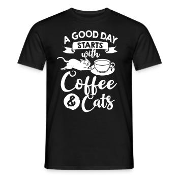 Cafetière Chat Machine Chaton Tasse Grains - T-shirt homme - noir - Devant - AI Model Male 178 light (178cm)