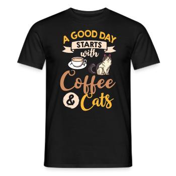 Cafetière Chat Machine Chaton Tasse Grains - T-shirt homme - noir - Devant - AI Model Male 178 light (178cm)