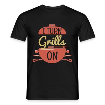 I Turn Grills On Grilling Pun BBQ - Men's T-Shirt - black - Front - AI Model Male 178 light (178cm)