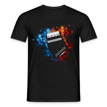 Akkordeon Rot Blau Feuer Musikinstrument - Männer T-Shirt - Schwarz - Vorne - AI Model Male 178 light (178cm)