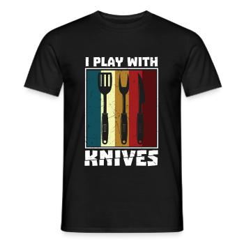 I Play With Knives Vintage Distressed BBQ - Men's T-Shirt - black - Front - AI Model Male 178 light (178cm)