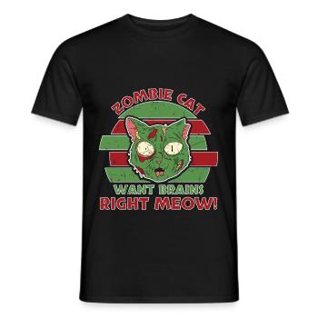 Zombie Cat Want Brains Right Meow - Men's T-Shirt - black - Front - AI Model Male 178 light (178cm)