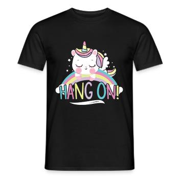 Sleeping Unicorn Hang On - Männer T-Shirt - Schwarz - Vorne - AI Model Male 178 light (178cm)
