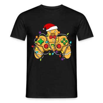 Christmas Gaming Controller Gingerbread - Männer T-Shirt - Schwarz - Vorne - AI Model Male 178 light (178cm)