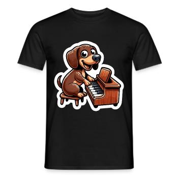 Teckel mignon jouant du piano - T-shirt homme - noir - Devant - AI Model Male 178 light (178cm)