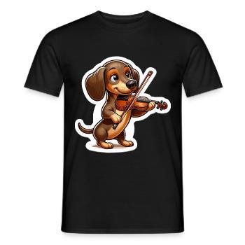 Teckel mignon jouant du violon - T-shirt homme - noir - Devant - AI Model Male 178 light (178cm)