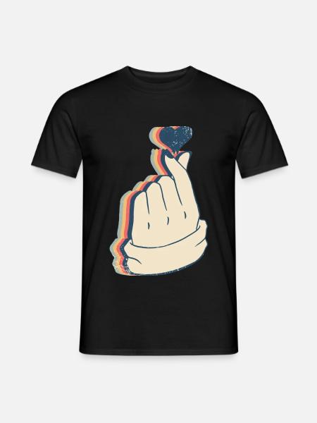 Saranghae Kpop Finger Herz Kdrama Retro Line Art - Männer T-Shirt - Schwarz