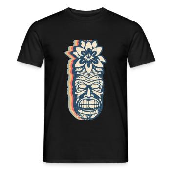 Tiki Luau Hawaiian Hawaiian Tiki Mask Retro Line - Men's T-Shirt - black - Front - AI Model Male 178 light (178cm)