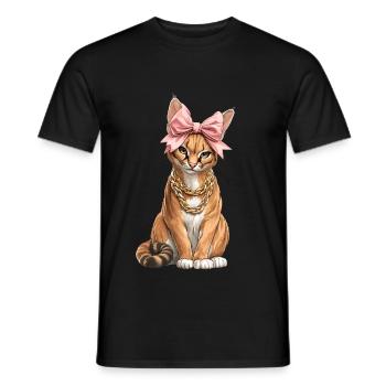 Coquette Schleife Big Floppa Karakal Katze Meme - Männer T-Shirt - Schwarz - Vorne - AI Model Male 178 light (178cm)