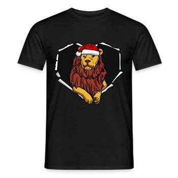 Crack lion with Christmas cap hole - Men's T-Shirt - black - Front - AI Model Male 178 light (178cm)