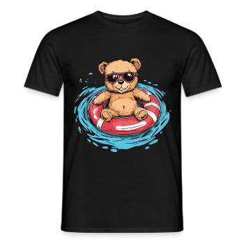 Bear with sunglasses in the water - Men's T-Shirt - black - Front - AI Model Male 178 light (178cm)