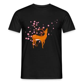 Cherry Blossom Deer Japanese Sakura Flower - Men's T-Shirt - black - Front - AI Model Male 178 light (178cm)
