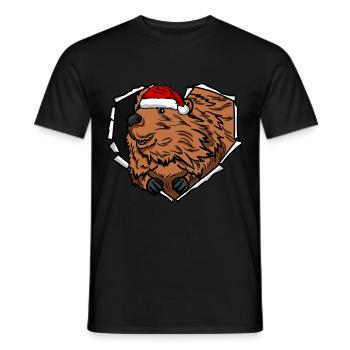 Riss Biber mit Weihnachtsmütze Loch - Männer T-Shirt - Schwarz - Vorne - AI Model Male 178 light (178cm)