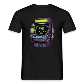 Insert Coin – Continue Life | Retro Gamer Design - Männer T-Shirt - Schwarz - Vorne - AI Model Male 178 light (178cm)