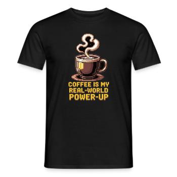 Coffee is my Real-World Power-Up– Gamer & Kaffee - Männer T-Shirt - Schwarz - Vorne - AI Model Male 178 light (178cm)
