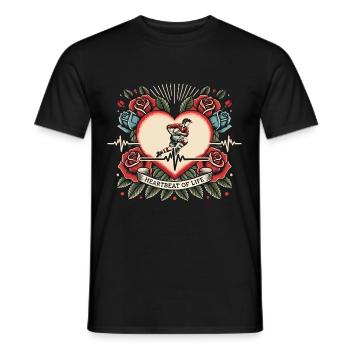 Schneemobil Herzschlag Retro Tattoo mit Rosen - Männer T-Shirt - Schwarz - Vorne - AI Model Male 178 light (178cm)