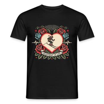 Skifahren Herzschlag Tattoo Retro Rosen - Männer T-Shirt - Schwarz - Vorne - AI Model Male 178 light (178cm)
