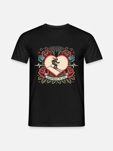 Skifahren Herzschlag Tattoo Retro Rosen - Männer T-Shirt - Schwarz