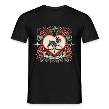 Mops Herzschlag Retro Tattoo mit Rosen - Männer T-Shirt - Schwarz - Vorne - AI Model Male 178 light (178cm)