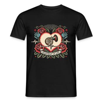 Akkordeon Herzschlag Retro Tattoo mit Rosen - Männer T-Shirt - Schwarz - Vorne - AI Model Male 178 light (178cm)
