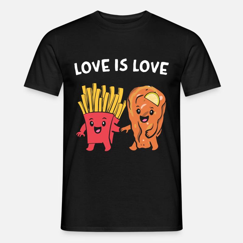 Schnitzel mit Pommes Love Is Love Valentinstag - Männer T-Shirt - Schwarz