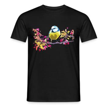 Blue drawing colorful and realistic bird - Men's T-Shirt - black - Front - AI Model Male 178 light (178cm)