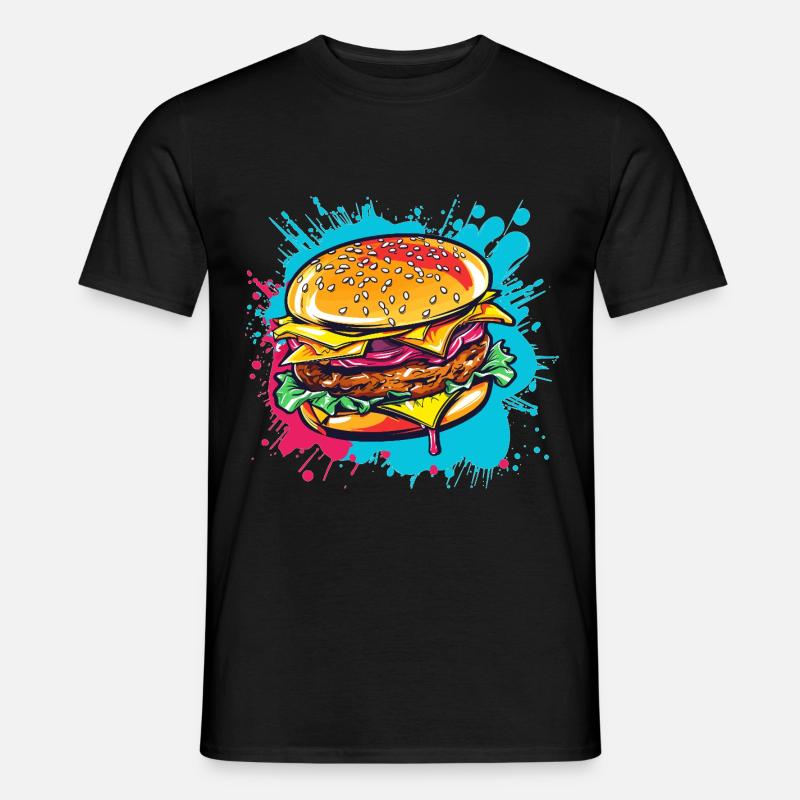 Bunter Cheeseburger Popart - Männer T-Shirt - Schwarz