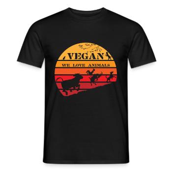 Vegan Vintage Sun | Nice retro for vegans - Men's T-Shirt - black - Front - AI Model Male 178 light (178cm)