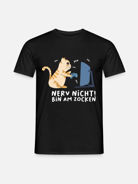 Bin am Zocken Gaming Katze - Männer T-Shirt - Schwarz